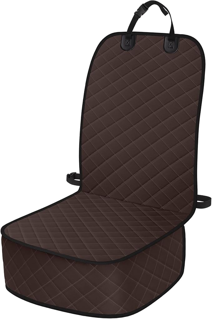 Dog Car Seat Covers, Waterproof Front Seat Cover for Dogs, Scratch-Proof, Nonslip Pet Passenger Seat Cover Protector, Universal Fit for Cars Trucks SUVs, Large Size, Dark Coffee
