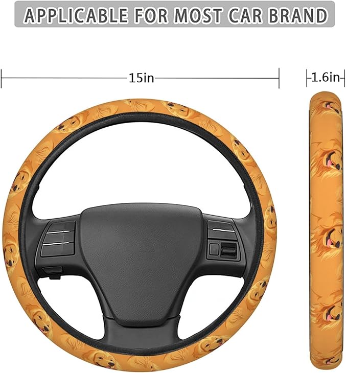Golden Retriever Dog Pattern Steering Wheel Covers Anti-Slip Elasticity Car Accessories Steering Wheel Protector Universal 15 Inch for Cars SUV Vehicle Truck