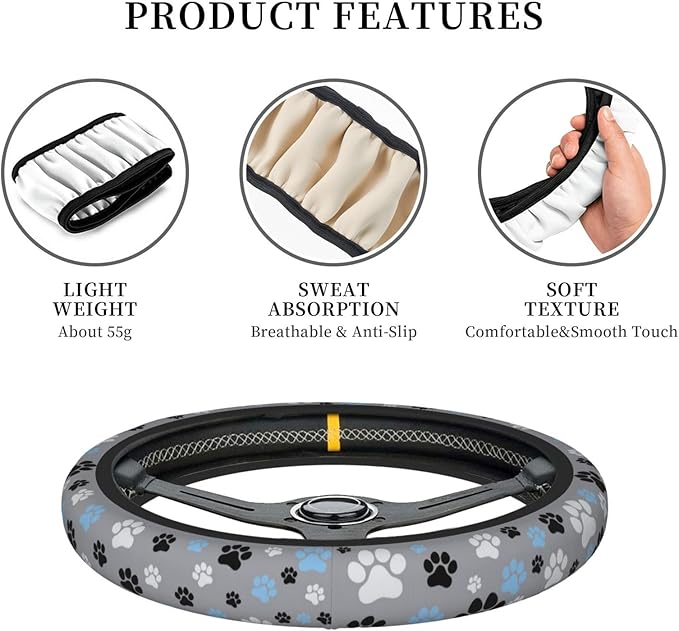 Paw Print Steering Wheel Cover Car Decor for Women