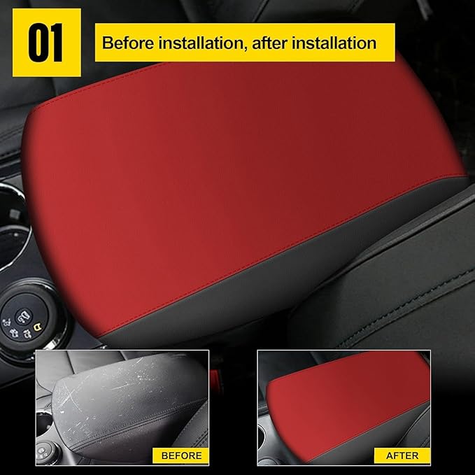 AOMSAZTO Console Covers for 2011-2019 Ford Explorer Black with Red Leather
