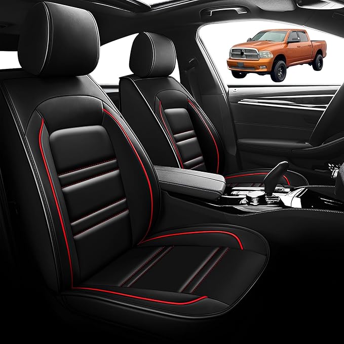 Seat Cover for Dodge ram 2004-2011 | Car Seat Covers Front Seats, Waterproof Seat Protectors, Automotive Front Seat Covers (Front Seat, Black&Red Line)