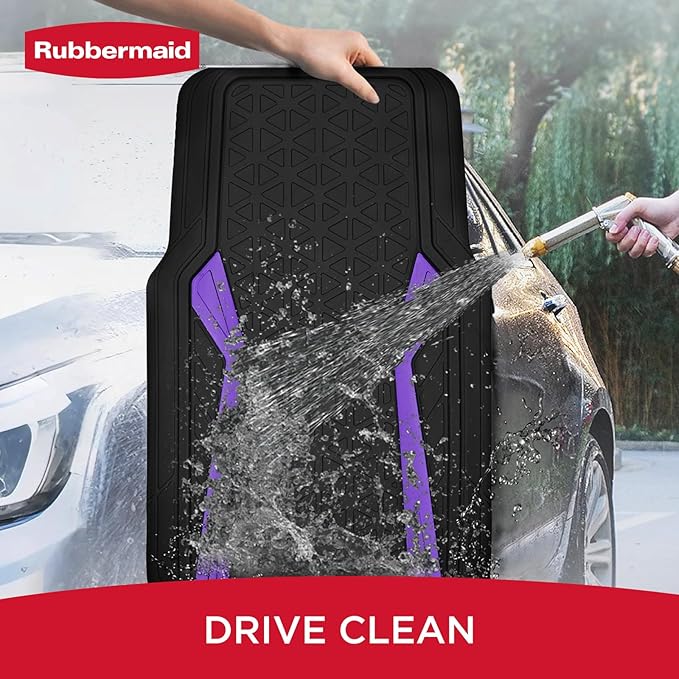 Rubbermaid Car Floor Mats Full Set,Premium Heavy Duty All-Weather Car Mats– Rugged Rubber with Brushed Aluminum Inserts, Universal Trim-to-Fit, Anti-Slip Backing for Cars, SUVs, Trucks & Vans - Purple