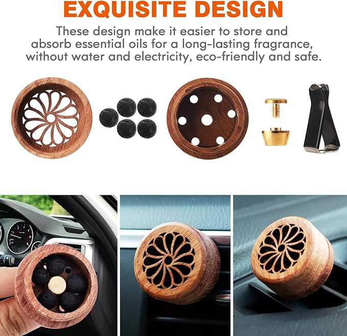Essential Oil Car Diffuser, 2 PCS Elegant Car Aromatherapy Wood Diffuser with Vent Clip