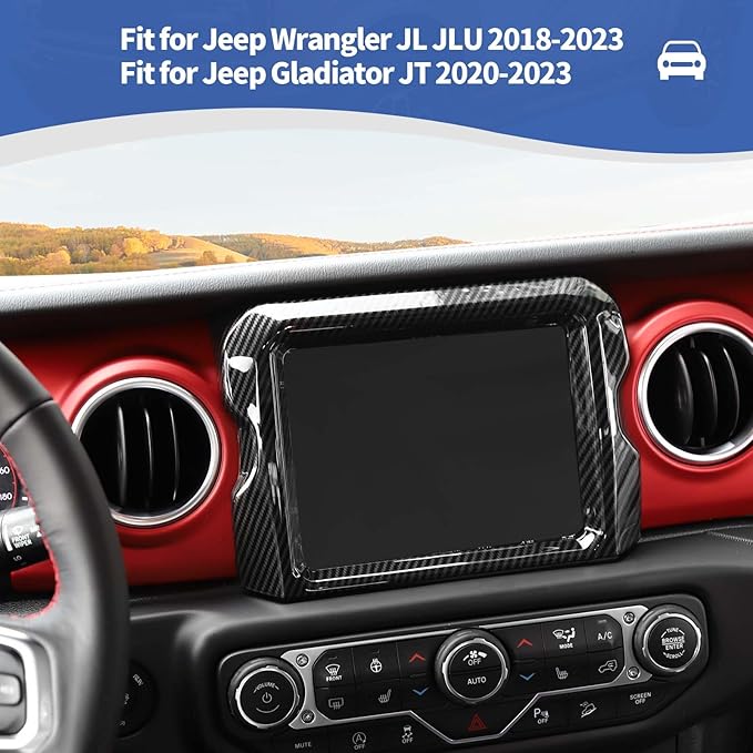 RT-TCZ for Jeep JL Center Console Radio Display Panel Trim Cover for Jeep Wrangler JL JLU Gladiator JT 2018-2023 Black Carbon Fiber Interior Accessories 8.4 inch