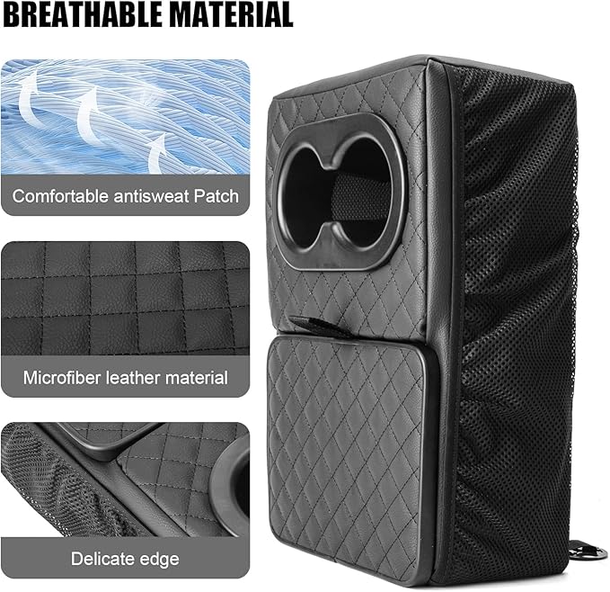 FURYENGRAVER Universal Rear Seat Armrest Rear Bench Seat Consoles with Cup Holder, Large Storage Box,2 Storage Bags Truck Seat Organizer