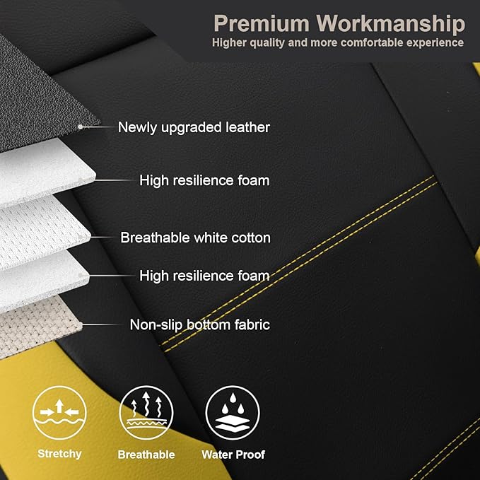 GIANT PANDA Front Car Seat Cover for Jeep, Leather Bucket Seat Covers Custom Fit Jeep Grand Cherokee Wrangler Compass Gladiator Wagoneer Renegade Liberty Patriot (Yellow+Black)