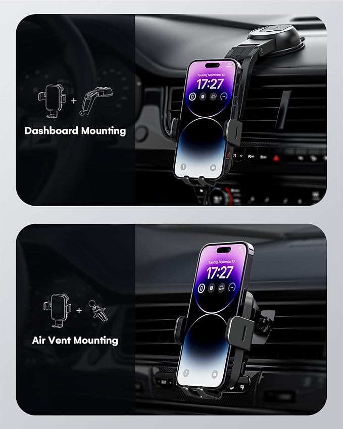 ZEEHOO Wireless Car Charger, DUOXX Dual Coils 15W Fast Charging Auto-Clamping Car Mount, Dashboard, Vent Charging Phone Holder for iPhone 17 16 15 14 13 12, S23 Ultra, Z Flip4 3, etc