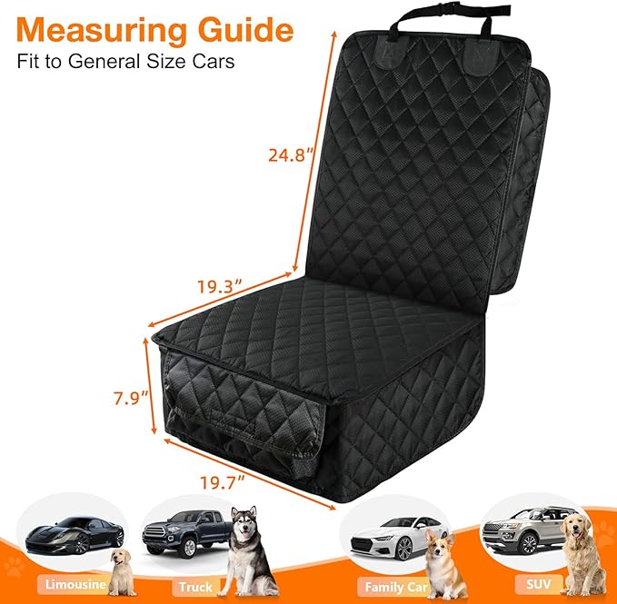 PETICON Waterproof Front Seat Car Cover, Full Protection Dog Car Seat Cover with Side Flaps, Nonslip Scratchproof Front Seat Cover Fits for Cars, Trucks, SUVs, Jeep