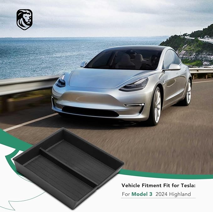 YHTAUTO Center Console Lower Tray Fit 2024 2025 Tesla Model 3 Highland, Center Control Console Lower Bottom Storage Box with Non-Slip Armrest Interior Accessories 1PC