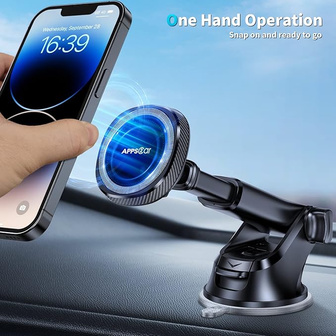 APPS2Car for MagSafe Car Mount, Magnetic Phone Holder for Car Dashboard Windshield iPhone Mount Holder Compatible with iPhone 17 16 15 14 13 12 Pro Plus Max, 17 Strong Magnets, Charging Not Supported