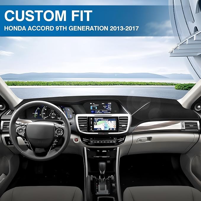 KUST Car Dash Cover for Honda Accord 2013 2014 2015 2016 2017 (LX, Sport, EX, EX-L, & Touring) Polyester Dashboard Cover Non-Slip Center Console Dash Cover Accessories for Honda Accord No Glare Black