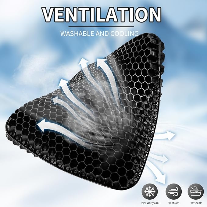 Gel Seat Cushion for Long Sitting - 16.5" x 14.5" x 2.4" (Extra Thick＆Soft) Gel Cushion for People Over 180 lbs, Pressure Relief Cushion for Office Chair, Egg Cushions for Wheelchair, Gel Pad for Car