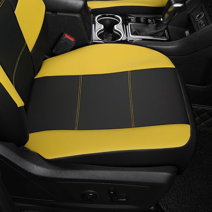 GIANT PANDA Front Car Seat Cover for Jeep, Leather Bucket Seat Covers Custom Fit Jeep Grand Cherokee Wrangler Compass Gladiator Wagoneer Renegade Liberty Patriot (Yellow+Black)