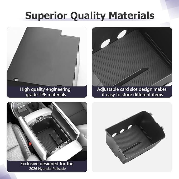 LUWU 2026 Palisade Center Console Organizer Compatible with 2026 Hyundai Palisade Accessories Armrest Console Organizer Lower Armrest Insert Tray Palisade LX3 2026 Accessories Black (Only for 7-Seat)