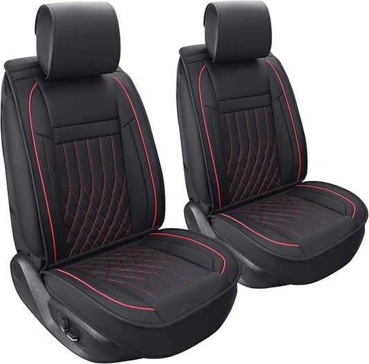 Aierxuan 2pcs Car Seat Covers Front Set with Waterproof Leather, Airbag Compatible Automotive Vehicle Cushion Cover Universal Fit for Most Cars (Black and Red)