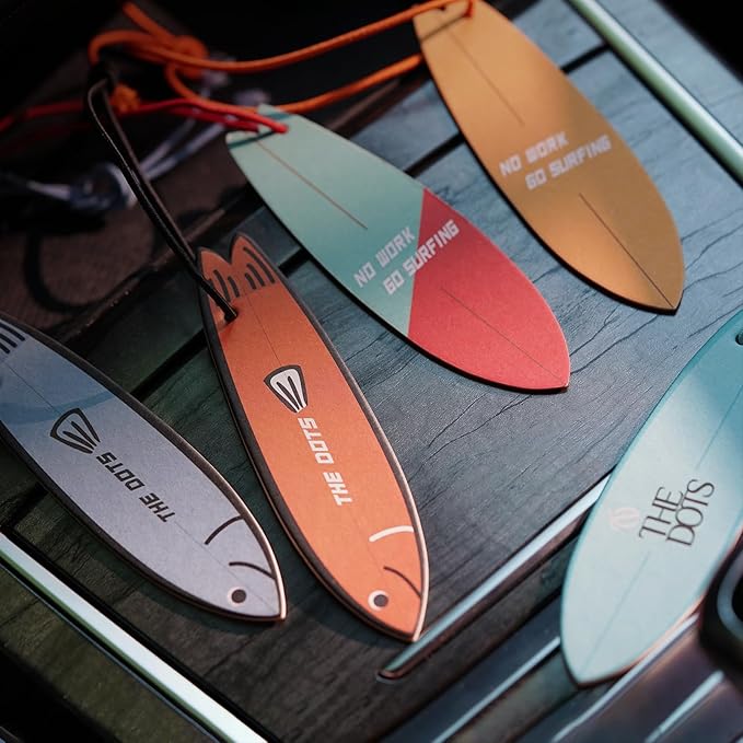 THEDOTS 15 Pack Assorted Surfboard Hanging Car Air Fresheners, 5 Unique Scents, Detachable Message Cards with Surfing Art, Long-lasting Scent, Gift for Car & Home