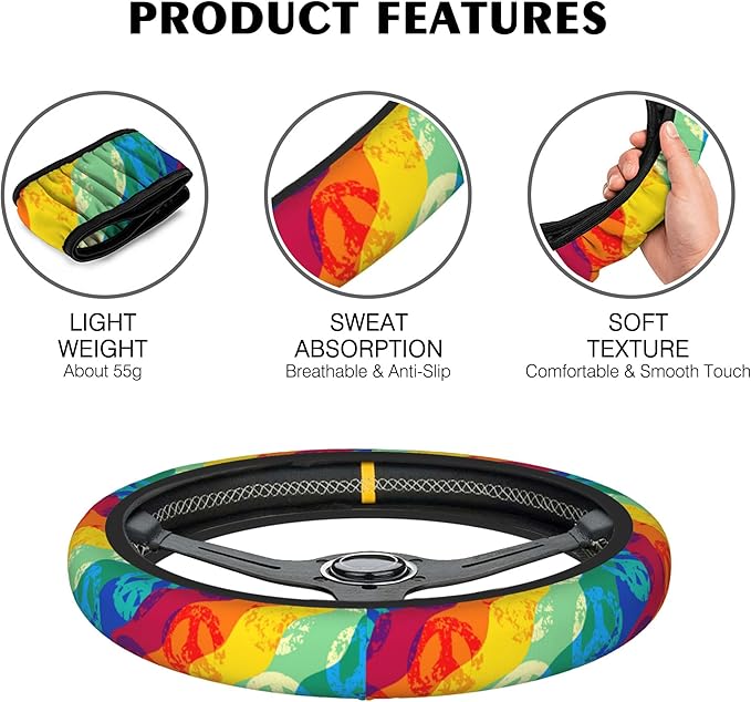 Vintage Grid Flowers Car Steering Wheel Cover, Non-Slip Absorbing Sweat Car Wheel Cover Accessories for Men Women,Universal 15" Fit Auto SUV Vans Trucks