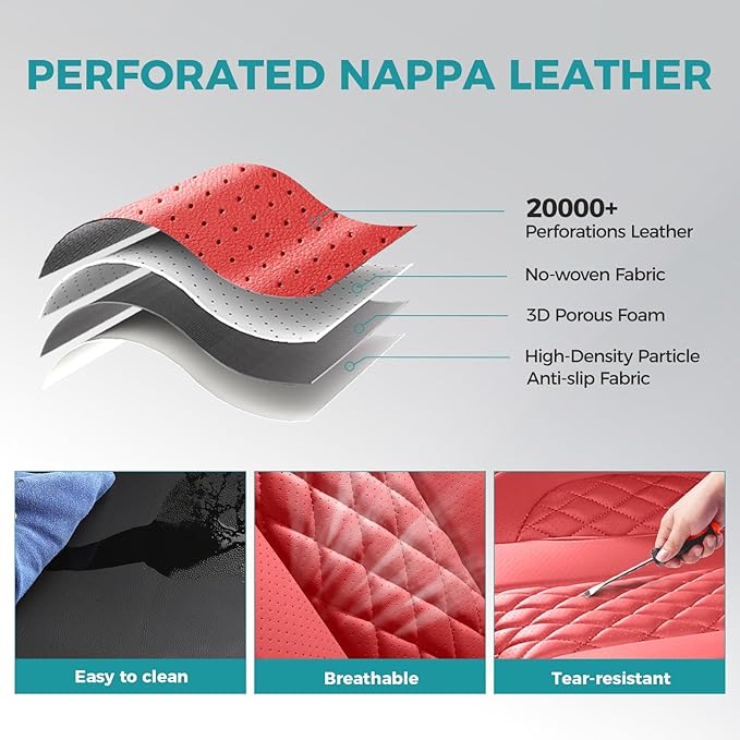 Leather Car Seat Covers - Breathable Faux Leather Seat Covers Full Set for Cars SUV Sedan - Waterproof - BlackRed
