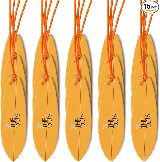 THEDOTS 15 Pack Sicilian Orange Surfboard Hanging Car Air Fresheners, Detachable Message Cards with Surfing Art, Long-lasting Scent for Car & Home