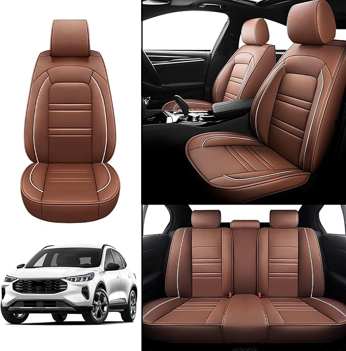 Seat Covers for Ford Escape 2001-2025 | 5-Seats Leather Seat Covers, Easy to Install Automotive Seat Covers Full Set (Full Set, Coffee)