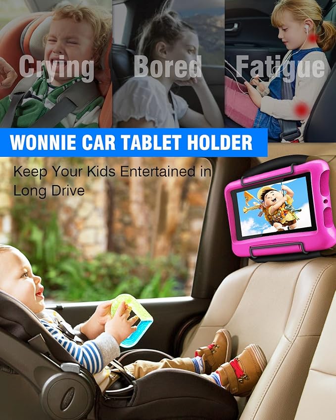 WONNIE Upgrade Tablet Holder for Car, Car Headrest Mount Holder for Back Seat, Car Tablet Mount for Kids with Silicone Strap & Anti-Slip Holding Clamps, Fits All 10-12.9" Tablets