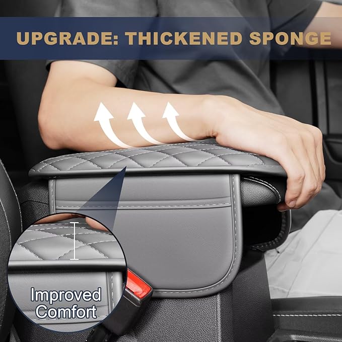 YORKNEIC Center Console Cover Fit for Ford Maverick: Middle Console Cover with 2 Storage Pocket,Faux Leather Waterproof Anti-Scratch Car Armrest Cover Protector(Grey)