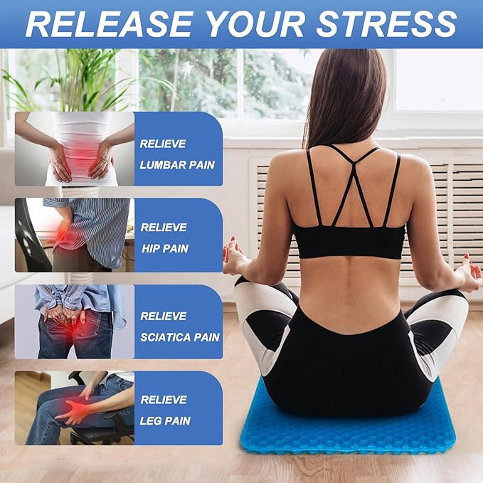 Gel Seat Cushion for Long Sitting - 18.5" x 17" x 1.4" (Large＆Soft) Gel Cushion for People Over 100 lbs, Pressure Relief Cushions for Office Chair, Egg Cushions for Wheelchair, Seat Pad for Car