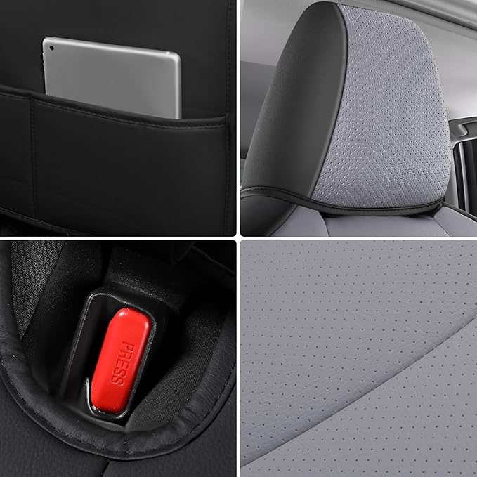 AOOG Leather Car Seat Covers Fit RAV4, Waterproof Faux Leather Seat Covers Custom Fit for Toyota RAV4 2019 2021 2022 2023 2024 2025 LE,XLE,XLE Premium, Limited, Hybrid(Full Set, Black&Gray)