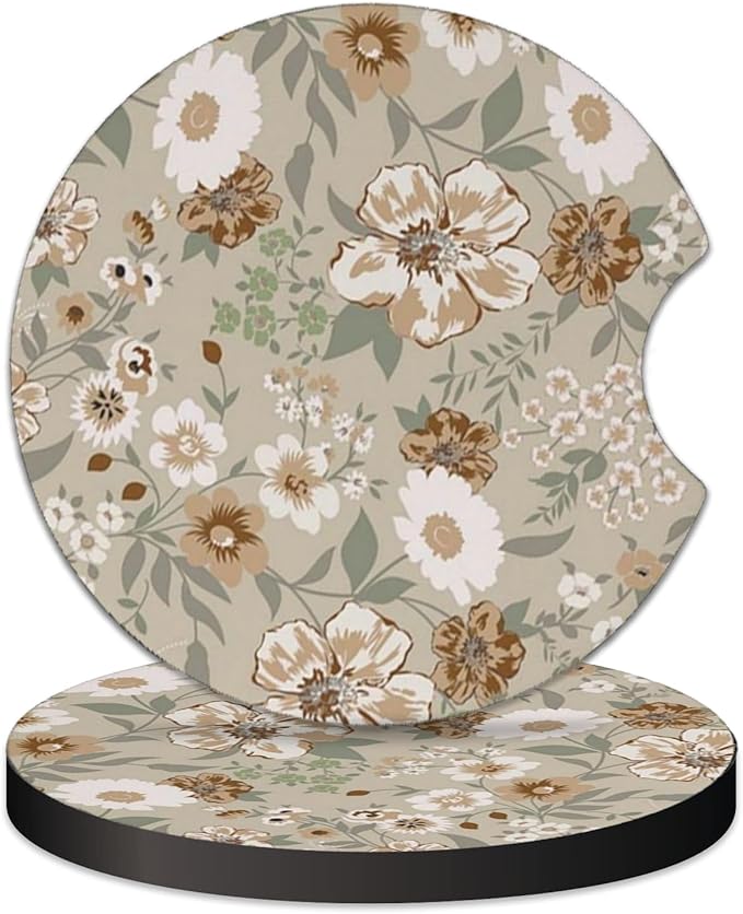 2 Pcs Car Cup Coasters, Vintage Floral Universal Non-Slip Rubber Car Coasters for Cup Holders 2.75 inch, Car Interior Accessories for Women