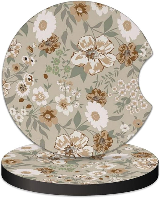2 Pcs Car Cup Coasters, Vintage Floral Universal Non-Slip Rubber Car Coasters for Cup Holders 2.75 inch, Car Interior Accessories for Women