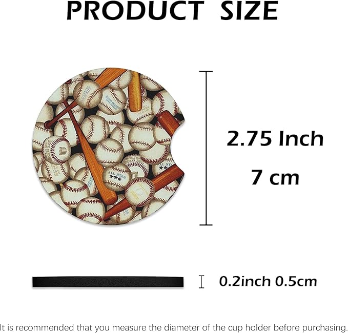 2 Pcs Car Cup Coasters, Baseball Sport Universal Non-Slip Rubber Car Coasters for Cup Holders 2.75 inch, Car Interior Accessories for Men