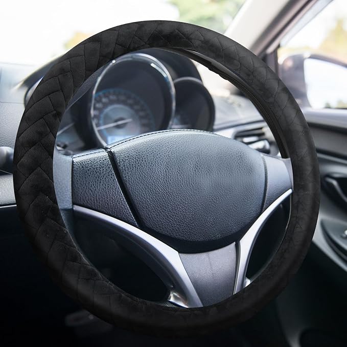 17.5-18 Inch Truck Steering Wheel Cover Velvet Wheel Semi-Truck Comfy Grip Cover with 3D Honeycomb Anti-Slip Design Car Accessory, Fits RV, Big Rig and Classic Car(Black, Fashion Style)