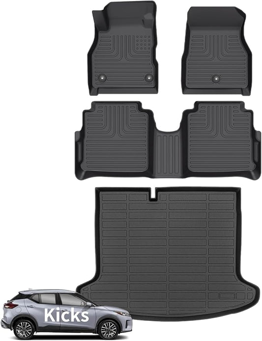 Wayhigh-for Nissan Kicks 2018-2024 & 2025 Kicks Play All Weather Floor Mats and Cargo Liner Set TPE Car Mats Waterproof Heavy Duty Rubber Floor Liners Kicks Accessories