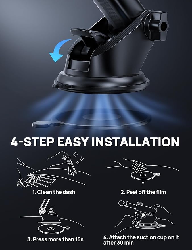 [2025 New] Dashboard Phone Holders for Your Car [Military Grade Stable] Phone Holders for Your Car, Non-Slip Silicone Carbon Fiber Car Phone Mount, Rotatable Suction Cup for All Phone, Blue