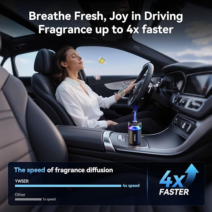 2025 Upgraded Smart Car Air Freshener Diffuser, New Car Smell Air Freshener Long Lasting, Auto On/Off,Car Scent with 8 Ambient Lights, Car Diffusers for Essential Oil (Snow Mountain)