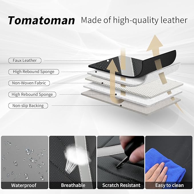 Tomatoman Car Seat Covers Full Set,Universal Automotive Leather Vehicle Cushion Full Coverage Protectors Fit for Most Sedans SUV Pick-up Truck(Full Set/Black-Grey)