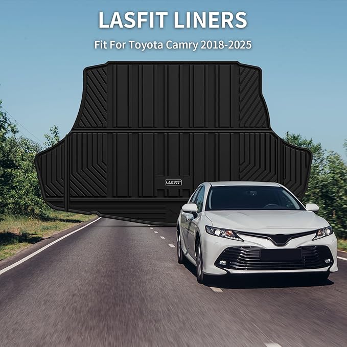 LASFIT Trunk Mat for Toyota Camry 2018-2026 & for Toyota Avalon 2019-2022, All Weather TPE Custom Fit Easy Clean Trunk Liner for Camry 2018-2025 Hybrid/L/LE/SE/TRD/XLE/XSE, Black