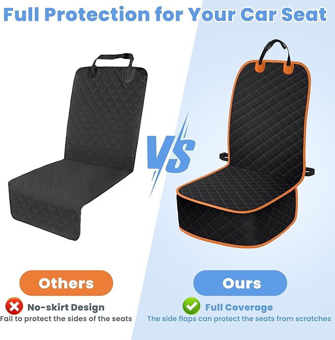 Dog Car Seat Covers, Waterproof Front Seat Cover for Dogs, Scratch-Proof, Nonslip Pet Passenger Seat Cover Protector, Universal Fit for Cars Trucks SUVs, Large Size, Black with Orange