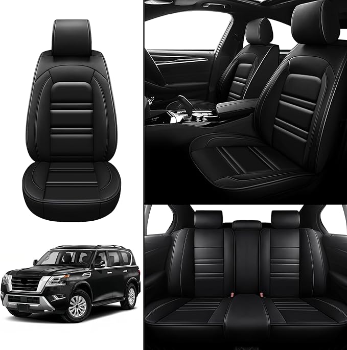 Seat Covers for Nissan Car Armada 2004-2024 | 5-Seats Leather Seat Covers, Easy to Install Automotive Seat Covers Full Set (Full Set, Black)