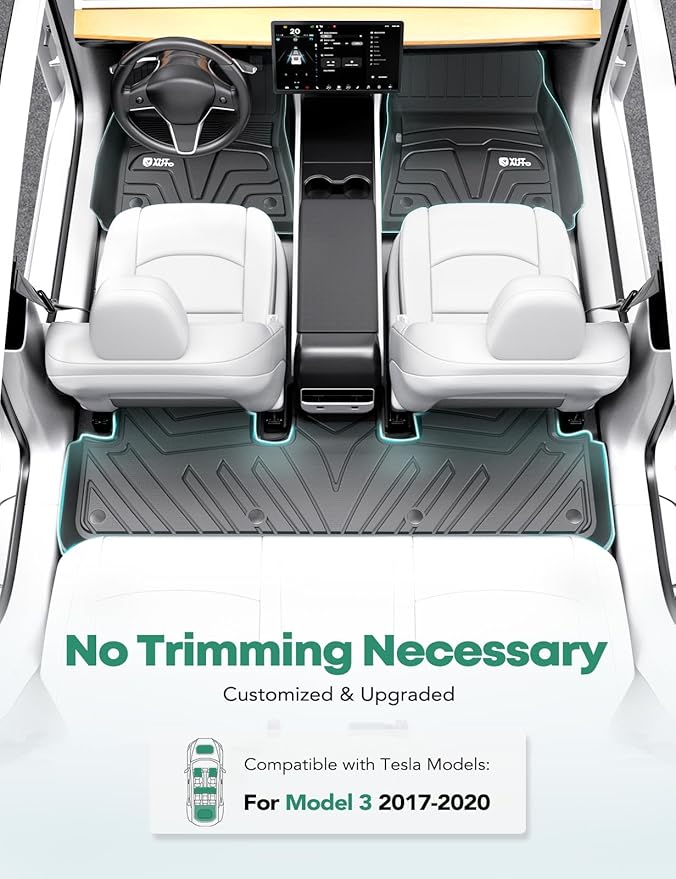 YHTAUTO for Tesla Model 3 Floor Mats 2020 2019 2018 2017 (Before June 2020), All Weather TPE Car Mats, Front Rear Trunk Mat Cargo Liner Storage Mat, Anti-Slip Waterproof Odorless