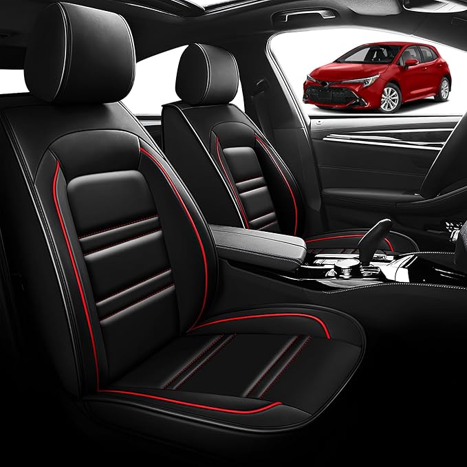 Seat Cover for Toyota Corolla 1997-2025 | Car Seat Covers Front Seats, Waterproof Seat Protectors, Automotive Front Seat Covers (Front Seat, Black&Red Line)