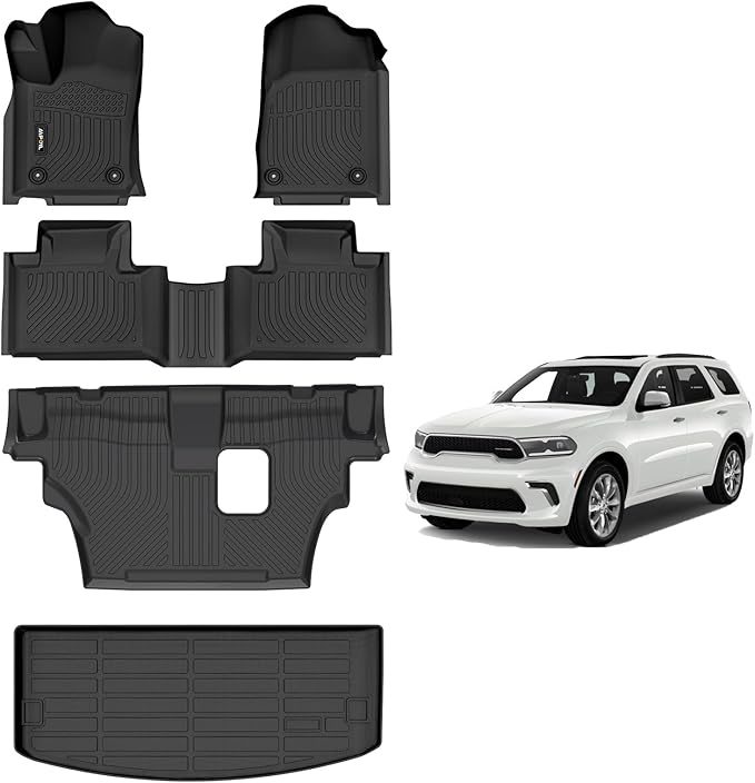 AIPOIL® Floor Mats & Cargo Liner Set for 2016-2024 2025 Dodge Durango (7 Passenger Bench) All Weather Protection TPE Anti-Slip Automotive Full Set Custom Car Mats Accessories - Black