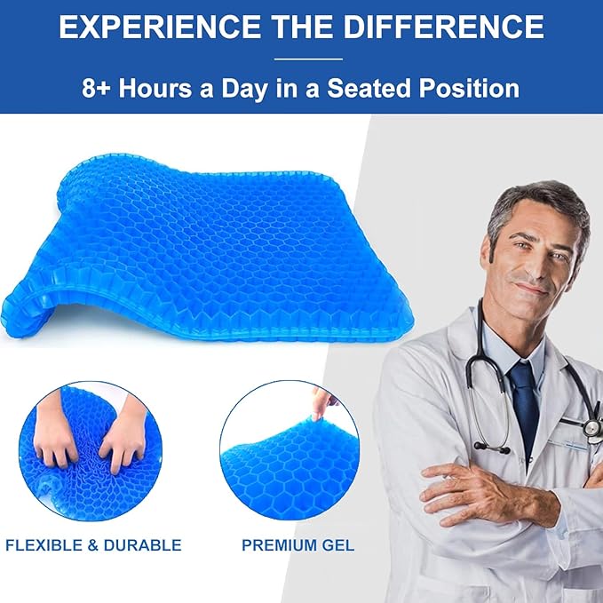 Gel Seat Cushion for Long Sitting Pressure Relief (Super Large & Thick) - Non-Slip Gel Chair Cushion for Back,Sciatica,Tailbone Pain Relief - Seat Cushion for Office Desk Chair,Car Seat,Wheelchair