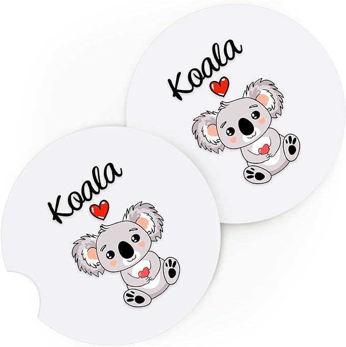 2 Pack Koala Car Cup Holder Coaster, Cute Car Interior Accessories Drink Coaster for Women & Men, Koala Lovers Themed Gifts Stuff Accessories Things Merchandise Items!