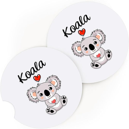 2 Pack Koala Car Cup Holder Coaster, Cute Car Interior Accessories Drink Coaster for Women & Men, Koala Lovers Themed Gifts Stuff Accessories Things Merchandise Items!