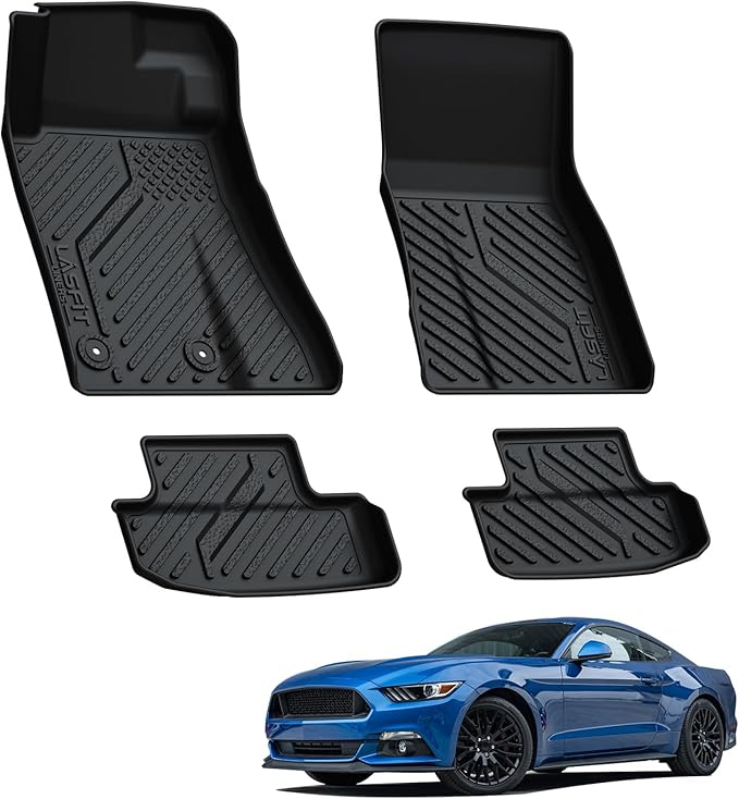 LASFIT Floor Mats for Ford Mustang 2015-2025 2026 All Weather Protector TPE Car Floor Liners, 1st & 2nd Row, 4pcs Black