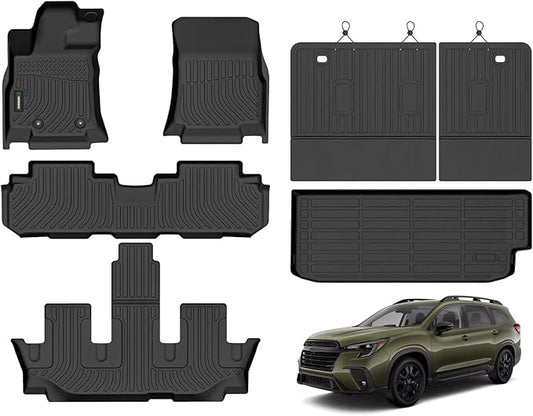 ANBINGO®-Floor Mats & Backrest Mats & Cargo Mat for Subaru Ascent 2019-2025 7/8 Passenger, All Weather TPE Custom Fit Floor Liners for Subaru Ascent Full Set Accessories Car Mats,Black