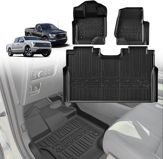 TripleAliners Floor Mats All Weather Liner Compatible with 2015-2025 Ford F150 & Lightning SuperCrew Cab Accessories Front and Rear 2-Row Truck Floor Liners TPE (Not Fit Fold Flat Storage)
