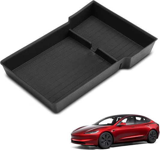 YHTAUTO Armrest Lower Tray Fit 2024 2025 Tesla Model 3 Highland, Center Armrest Lower Bottom Storage Box with Non-Slip Interior Accessories 1PC