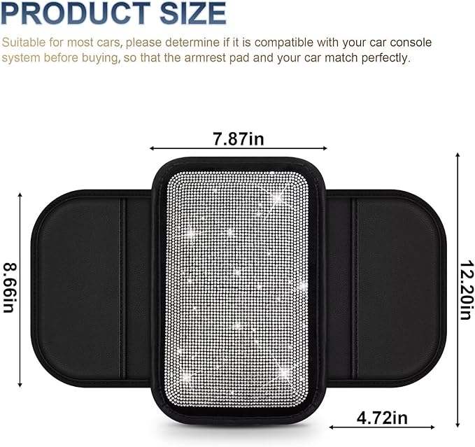 YORKNEIC Bling Center Console Cover Fit for Ford Explorer: Armrest Cover with 2 Storage Pockets, Crystal Rhinestone Car Arm Rest Cover Pad Design for Protection(Silver Diamond)